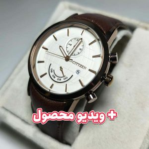 ساعت مردانه سیتیزن بند چرم قهوه ای تاریخ دار